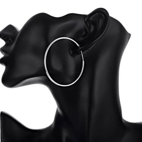 NWT:  Big  BOLD  HOOPS!   In SILVER!  (for sensitive ears) - Picture 1 of 8